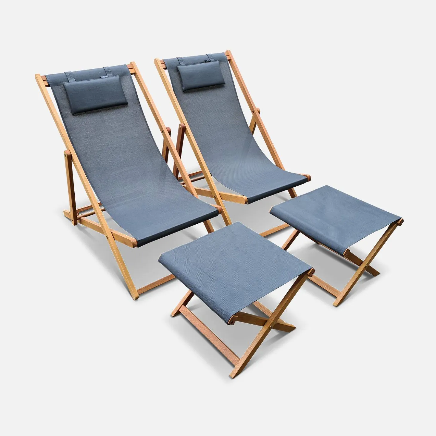 2x houten strandstoelen met voetenbank