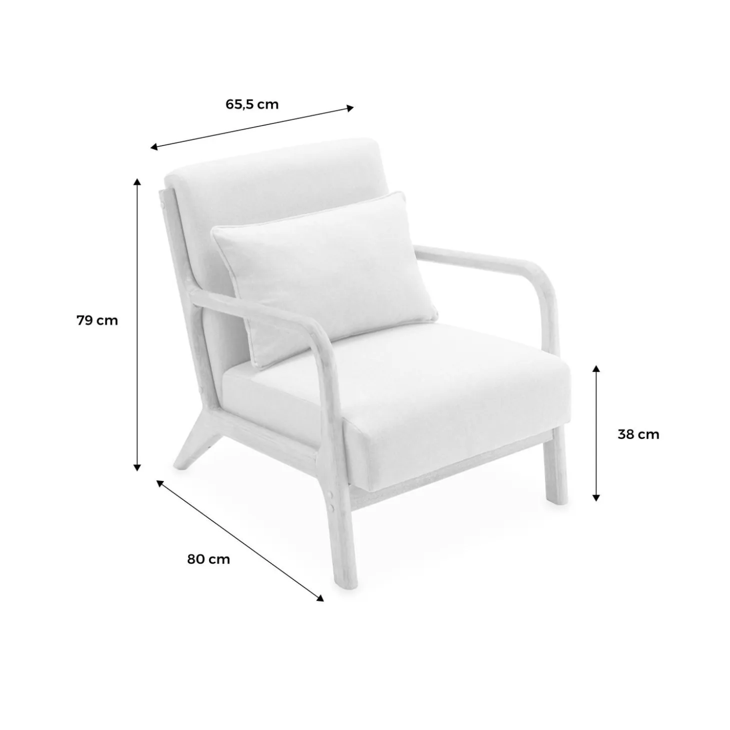 2-zitsbank en fauteuil van naturelkleurig hout en stof