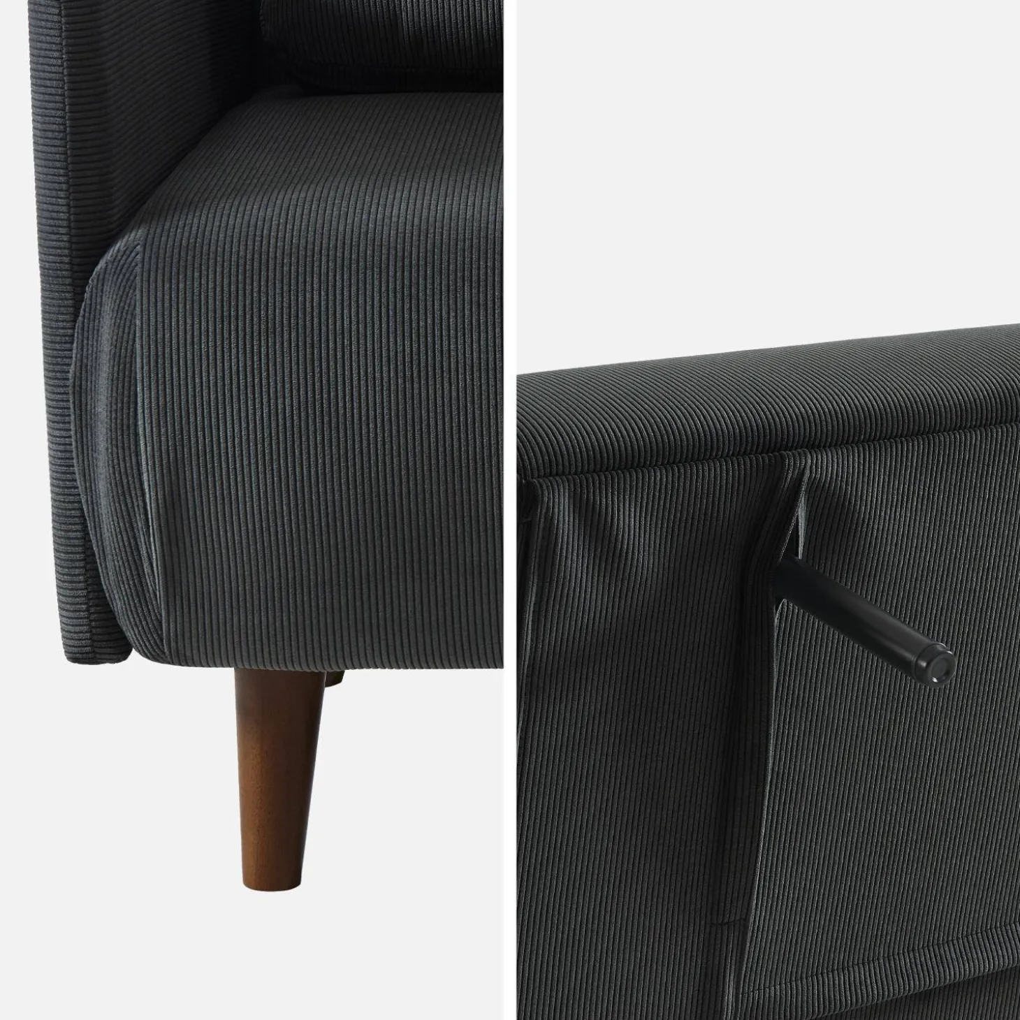 2-zits corduroy slaapbank met houten poten