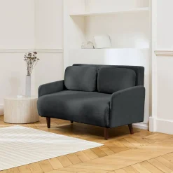 2-zits corduroy slaapbank met houten poten
