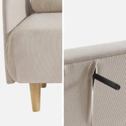 2-zits corduroy slaapbank met houten poten