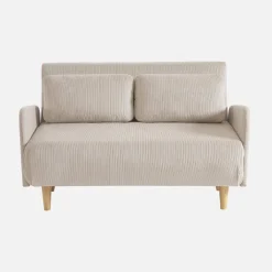 2-zits corduroy slaapbank met houten poten