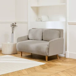 2-zits corduroy slaapbank met houten poten