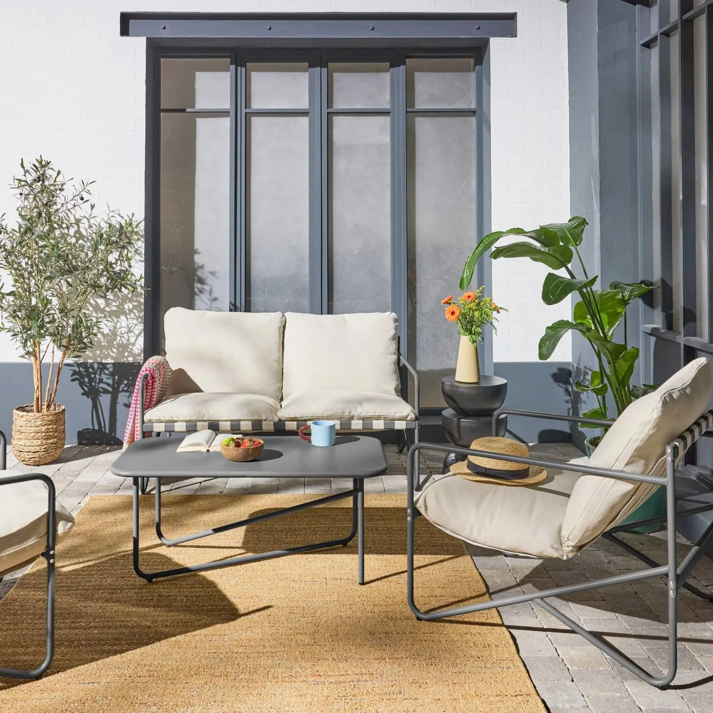 4-zits loungeset met tafel metaal buiten
