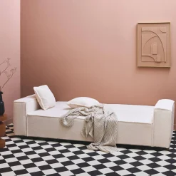 3-zits slaapbank in wit-crème boucléstof