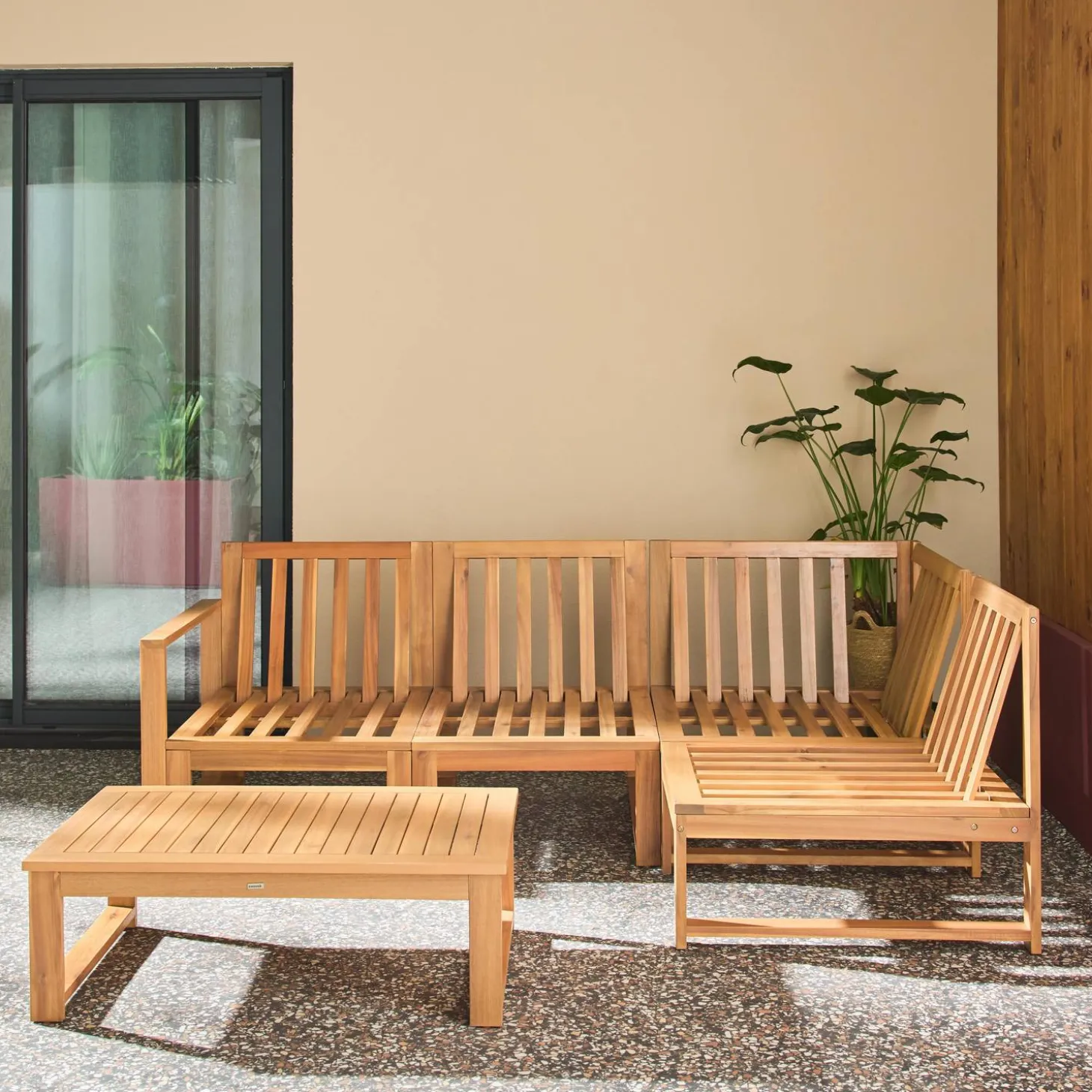 4-zits tuinset met salontafel modulair van acaciahout