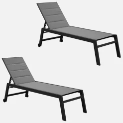 Zonnebed van gewatteerd textilene en aluminium met meerdere posities (set van 2)