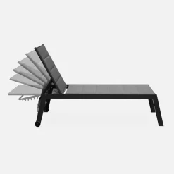 Zonnebed van gewatteerd textilene en aluminium met meerdere posities (set van 2)