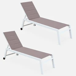 Zonnebed van gewatteerd textilene en aluminium met meerdere posities (set van 2)