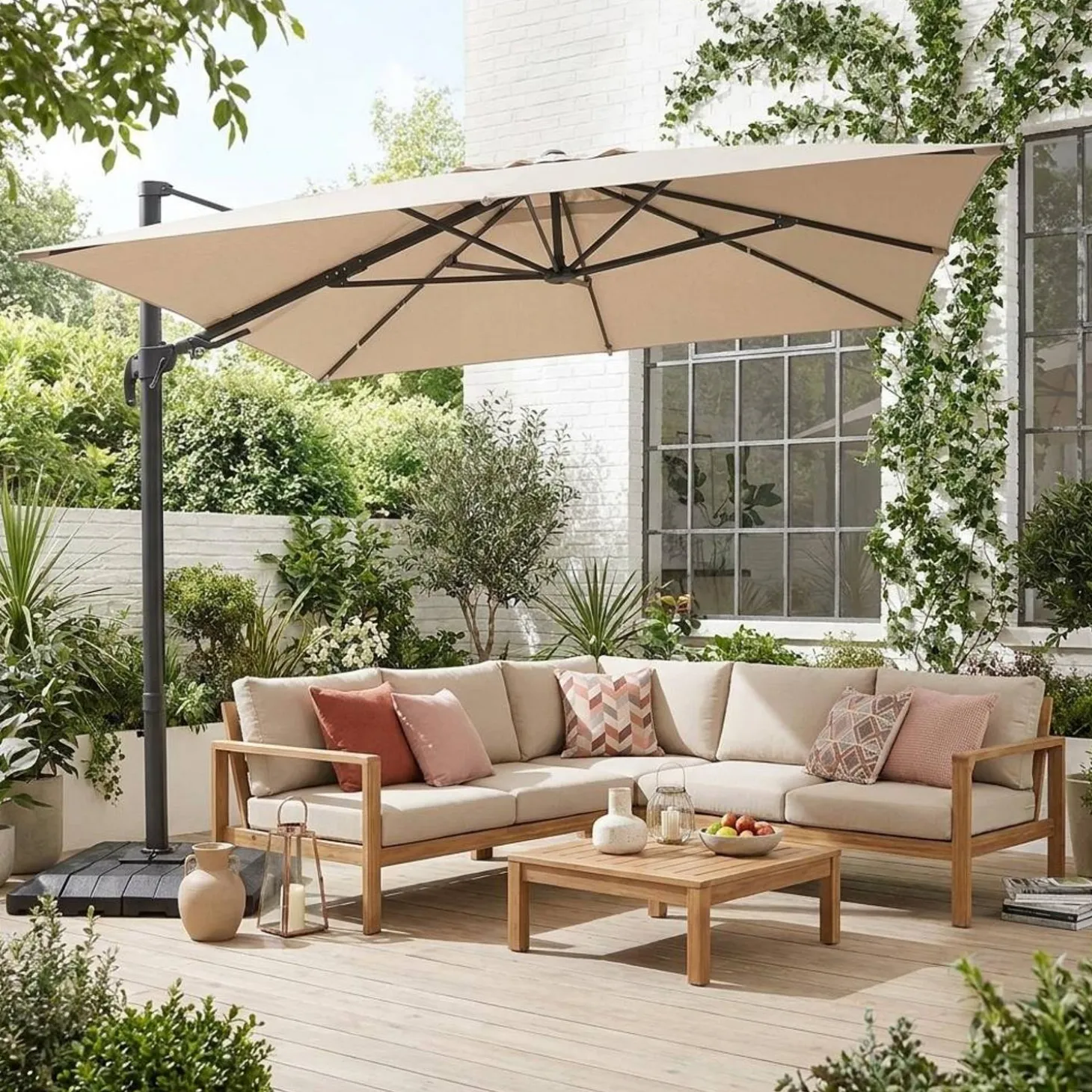 Zweefparasol 4x3m + hoes en ballasttegels